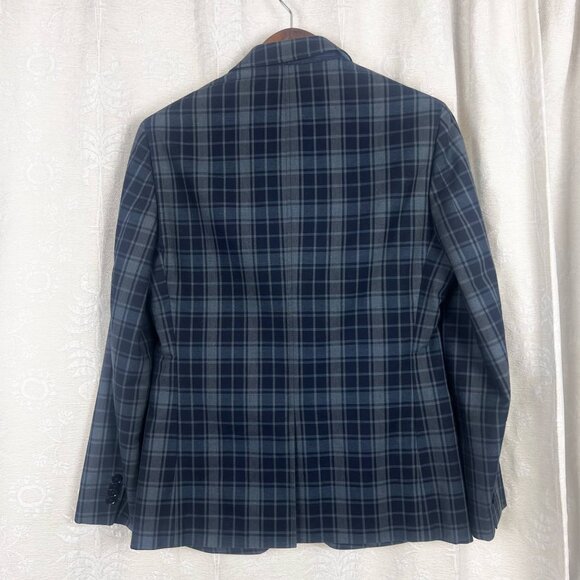 Banana Republic Tailored Fit blazer navy plaid 2-button suit jacket cotton 38S - Picture 6 of 9